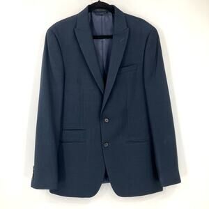 Andrew Fezza Blue Lined Double Vent 2 Button Long Blazer Suit Sport Jacket Coat